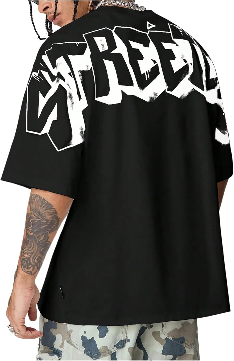 SOLY HUX Men's Graphic Tees Letter Print Drop Shoulder Half Sleeve T Shirt Oversized Summer Tops