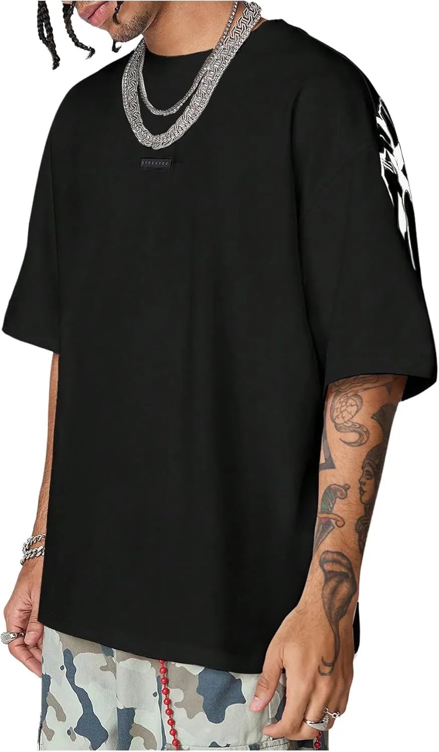 SOLY HUX Men's Graphic Tees Letter Print Drop Shoulder Half Sleeve T Shirt Oversized Summer Tops