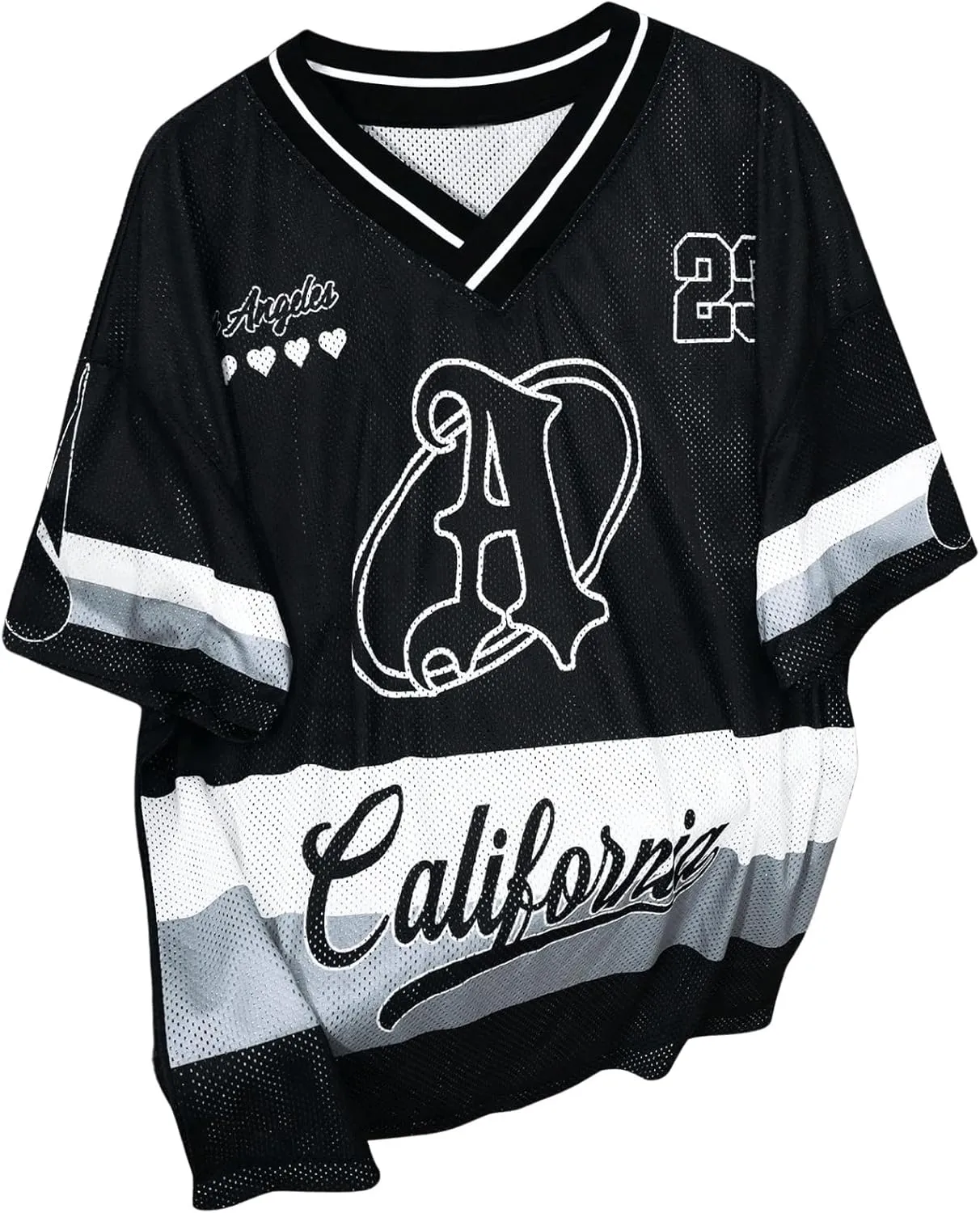 SOLY HUX Men's Y2k Jersey Shirts Mesh Letter Graphic Tees V Neck Short Sleeve T Shirt Loose Tops