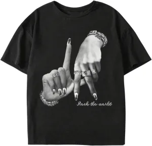 SOLY HUX Women's Graphic Tees Crew Neck Short Sleeve Gesture Print T Shirt Vintage Streetwear Tops