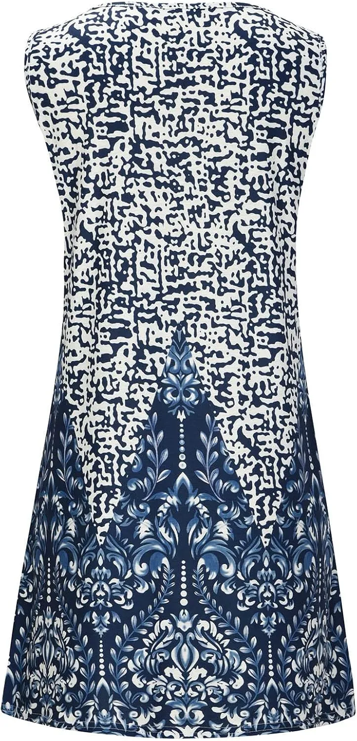 Summer Dresses for Women 2025 Vacation Beach Casual Loose Keyhole Sundresses Sleeveless Tank Short Boho Mini Dress