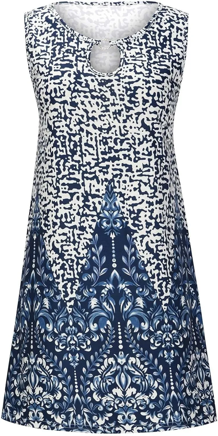 Summer Dresses for Women 2025 Vacation Beach Casual Loose Keyhole Sundresses Sleeveless Tank Short Boho Mini Dress