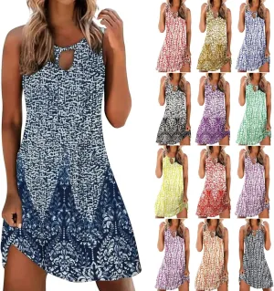 Summer Dresses for Women 2025 Vacation Beach Casual Loose Keyhole Sundresses Sleeveless Tank Short Boho Mini Dress