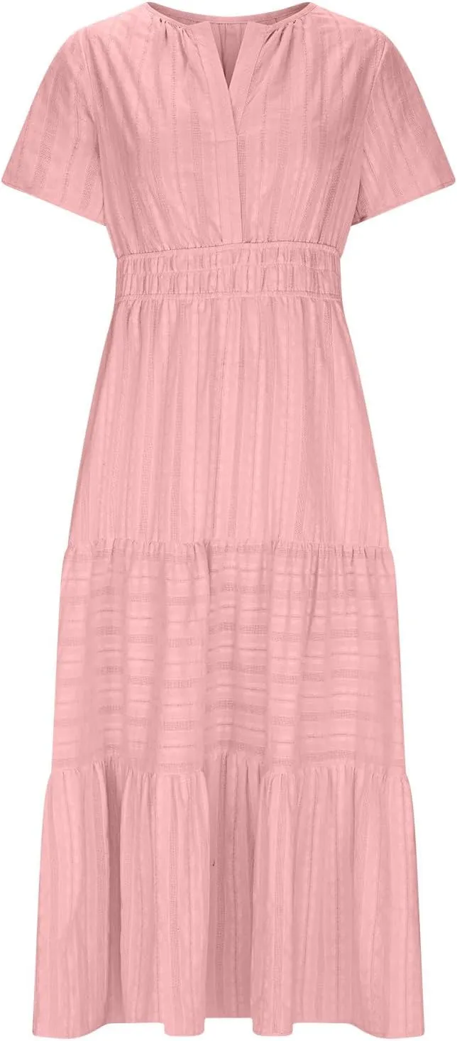 Summer Dresses for Women 2025,Lightweight Boho Maxi Dresses Beach Vacation Loose fit Smocked Sun Dresses