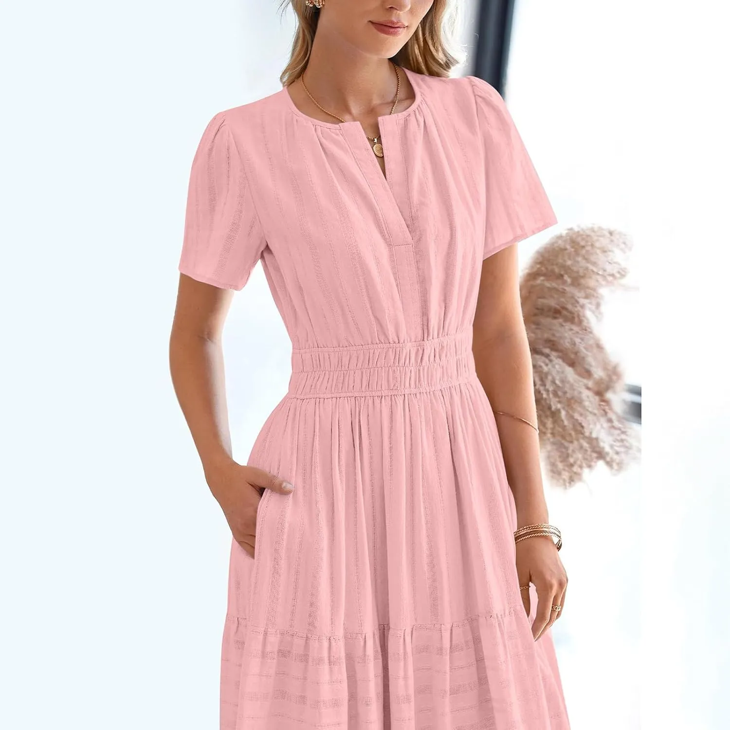 Summer Dresses for Women 2025,Lightweight Boho Maxi Dresses Beach Vacation Loose fit Smocked Sun Dresses