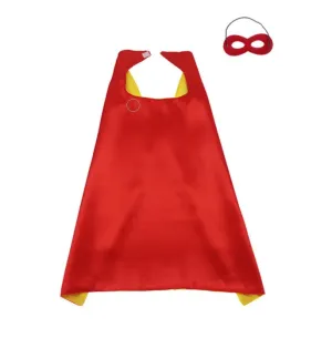Superhero Cape with Mask Plain Reversible Red and Yellow with Mask