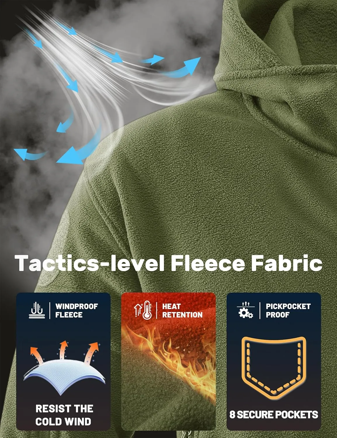 TACVASEN Mens Fleece Jacket Full Zip Tactical Hoodies Winter Coats Windproof Hoodies Warm Hunting