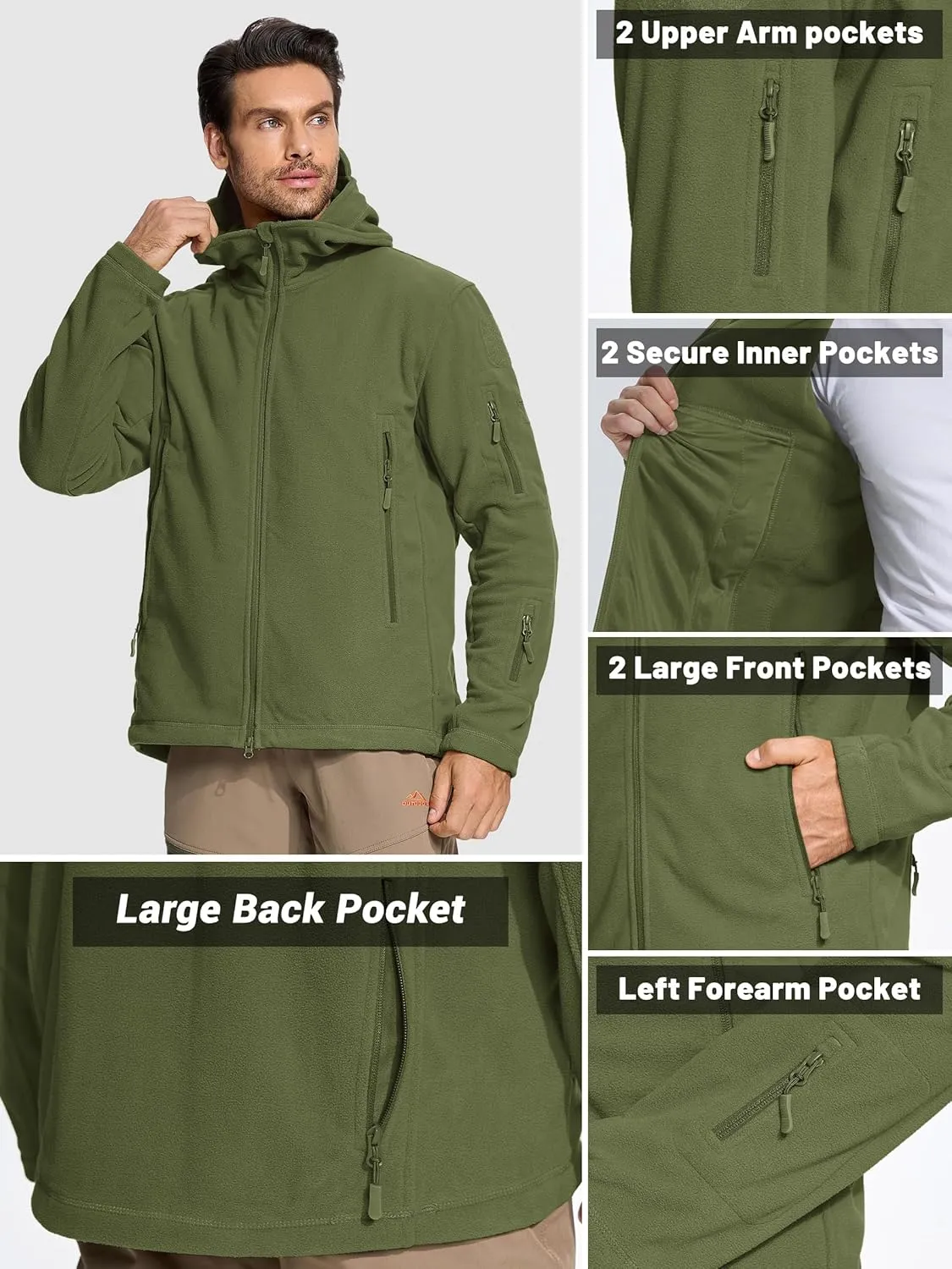 TACVASEN Mens Fleece Jacket Full Zip Tactical Hoodies Winter Coats Windproof Hoodies Warm Hunting