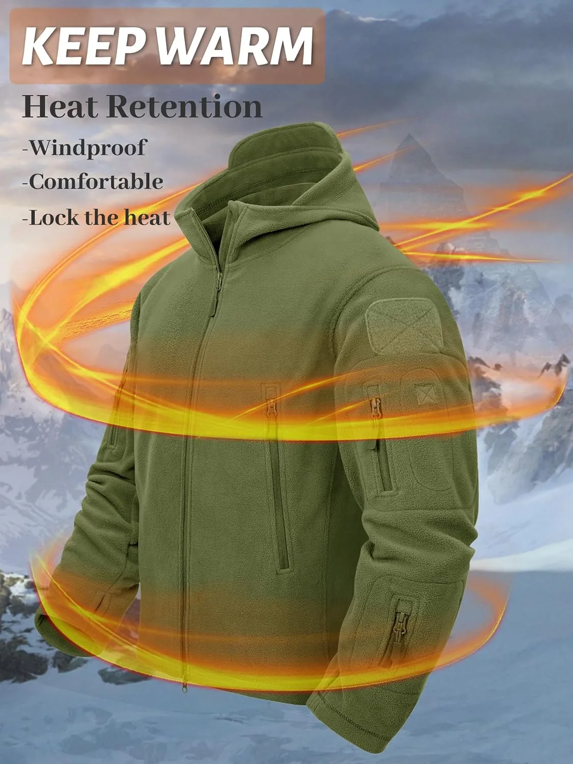 TACVASEN Mens Fleece Jacket Full Zip Tactical Hoodies Winter Coats Windproof Hoodies Warm Hunting