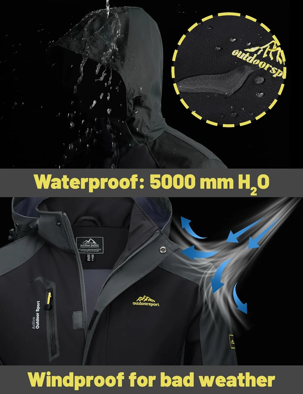 TACVASEN Mens Rain Coats Casual Waterproof with Hood Jackets Lightweight Zipper Pocket for Running Hiking Climbing