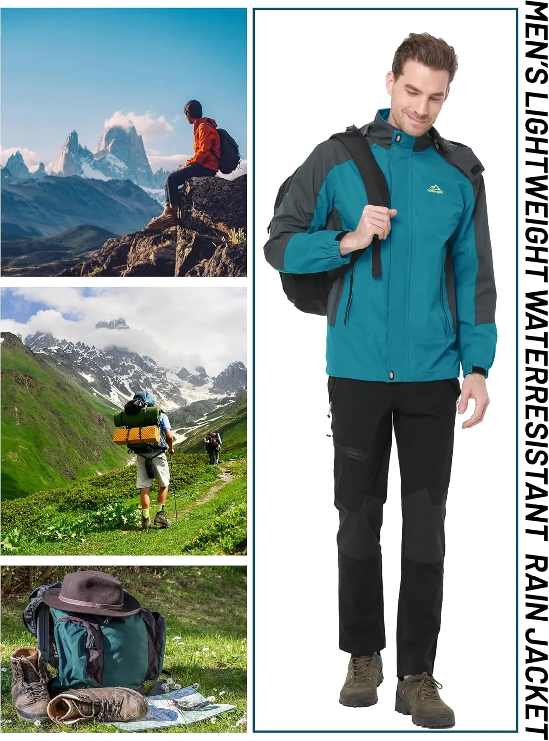 TACVASEN Mens Rain Coats Casual Waterproof with Hood Jackets Lightweight Zipper Pocket for Running Hiking Climbing