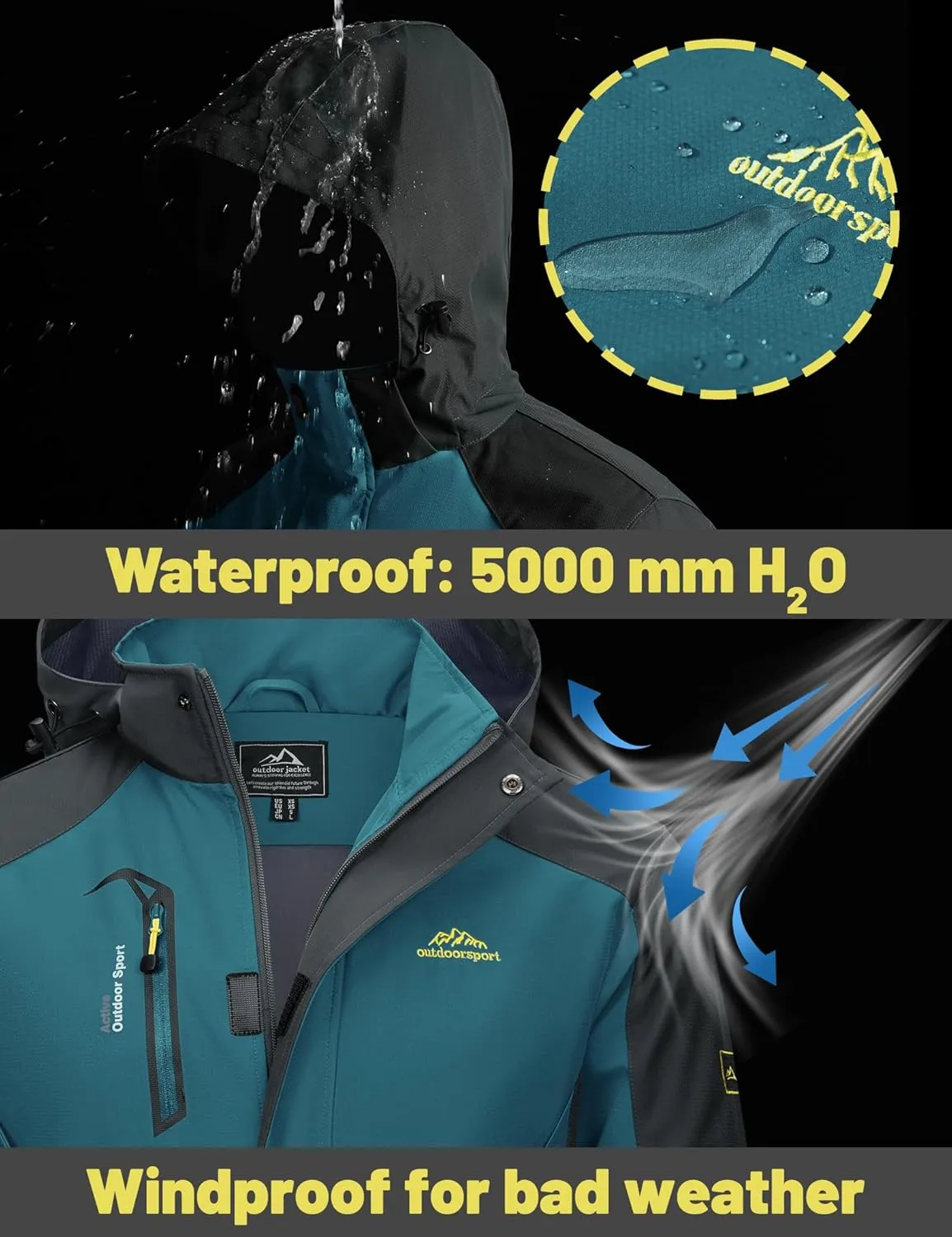 TACVASEN Mens Rain Coats Casual Waterproof with Hood Jackets Lightweight Zipper Pocket for Running Hiking Climbing