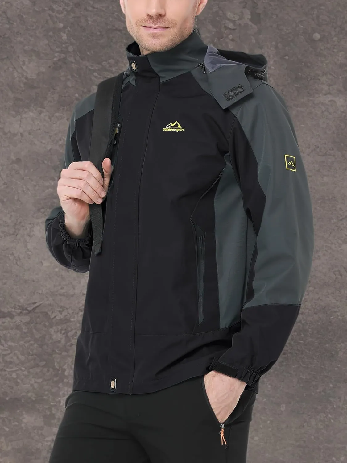 TACVASEN Mens Rain Coats Casual Waterproof with Hood Jackets Lightweight Zipper Pocket for Running Hiking Climbing