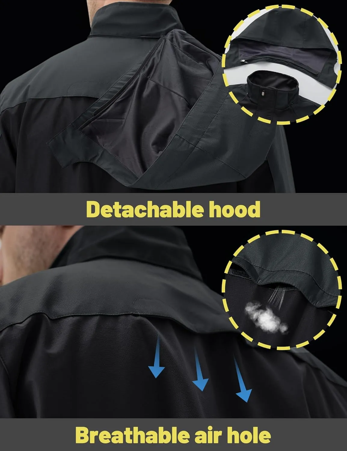 TACVASEN Mens Rain Coats Casual Waterproof with Hood Jackets Lightweight Zipper Pocket for Running Hiking Climbing
