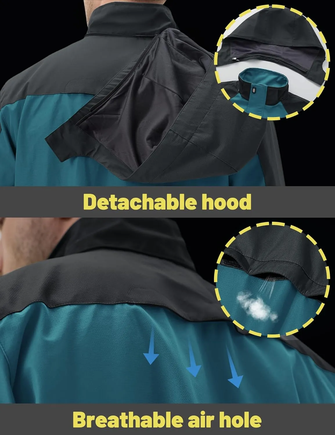 TACVASEN Mens Rain Coats Casual Waterproof with Hood Jackets Lightweight Zipper Pocket for Running Hiking Climbing