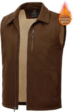TBMPOY Men's Winter Vest Casual Sherpa Fleece lined Full Zip Lightweight Vest Outerwear Warm Cotton Travel Jackets