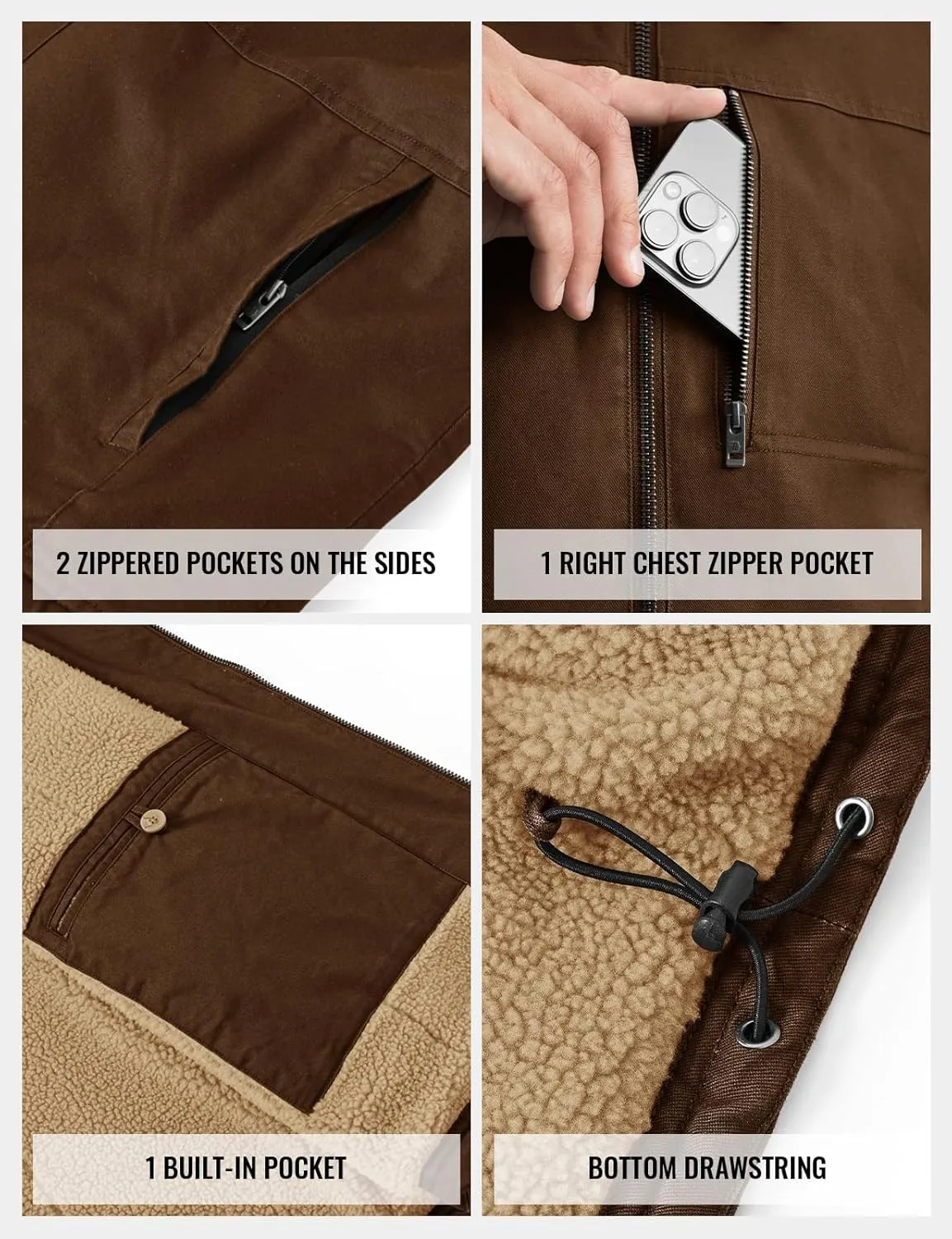 TBMPOY Men's Winter Vest Casual Sherpa Fleece lined Full Zip Lightweight Vest Outerwear Warm Cotton Travel Jackets