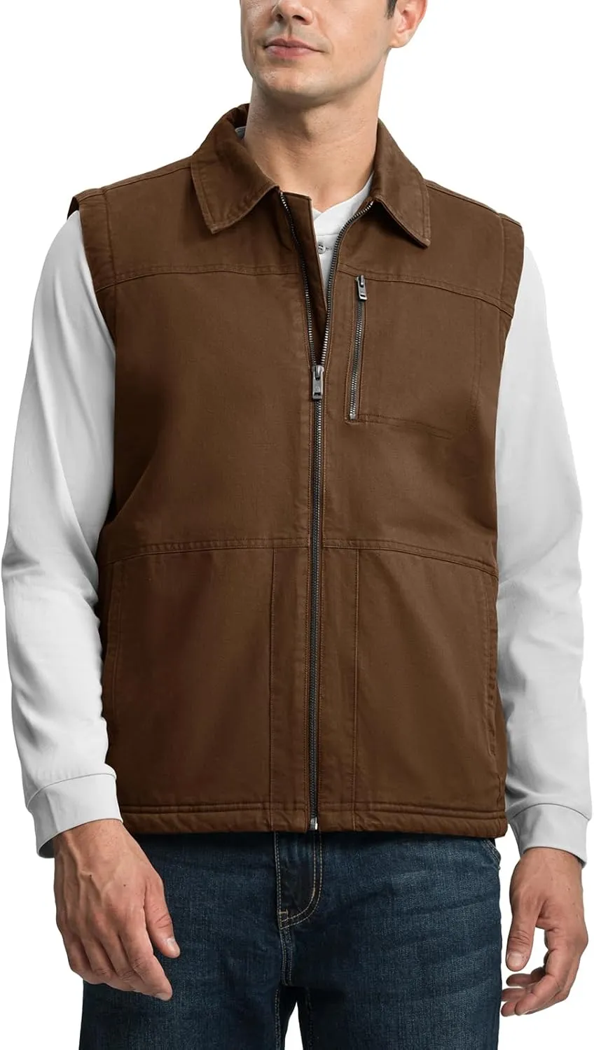 TBMPOY Men's Winter Vest Casual Sherpa Fleece lined Full Zip Lightweight Vest Outerwear Warm Cotton Travel Jackets