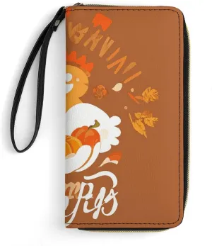 Thanksgiving Day Leather Wallet Smooth Zip Around Clutch Wristlet Travel Long Soft Purse for Women