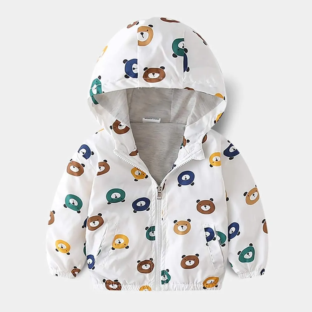Toddler Baby Boys Cartoon Dinosaur Print Hooded Jacket Long Sleeve Windproof Coats Zip Up Trench Windbreaker Outerwear