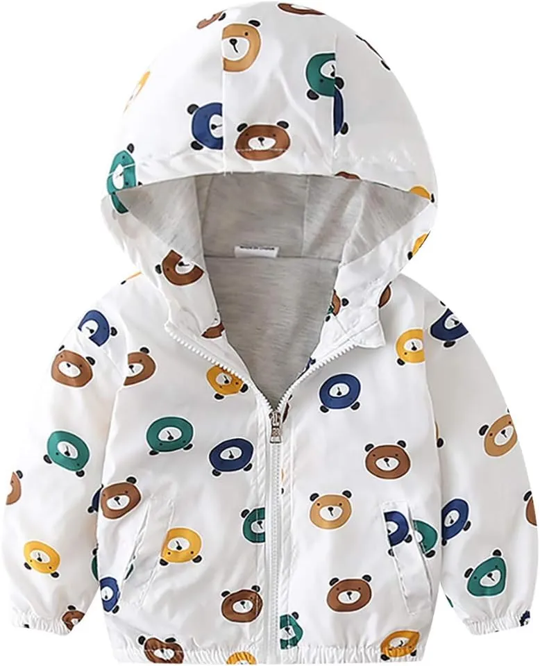Toddler Baby Boys Cartoon Dinosaur Print Hooded Jacket Long Sleeve Windproof Coats Zip Up Trench Windbreaker Outerwear