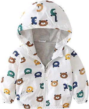 Toddler Baby Boys Cartoon Dinosaur Print Hooded Jacket Long Sleeve Windproof Coats Zip Up Trench Windbreaker Outerwear