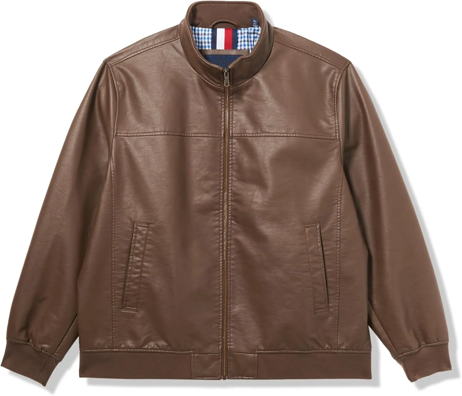 Tommy Hilfiger Men's Smooth Lamb Touch Faux Leather Unfilled Windbreaker Bomber Jacket