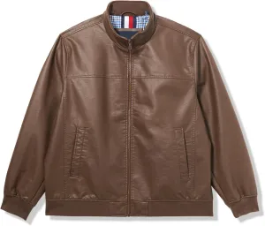 Tommy Hilfiger Men's Smooth Lamb Touch Faux Leather Unfilled Windbreaker Bomber Jacket