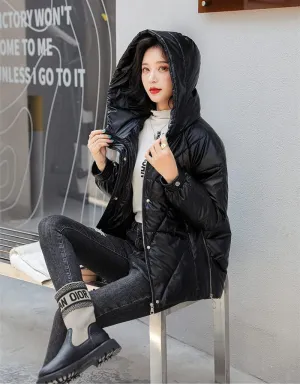 Tooe Women's Winter Down Jacket Long Sleeve Lightweight Zipper Pockets Baggy Puffer Short Coats