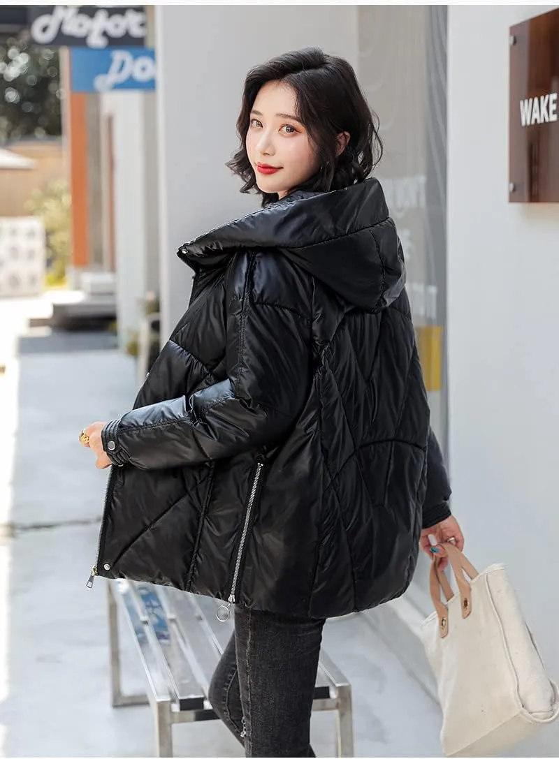 Tooe Women's Winter Down Jacket Long Sleeve Lightweight Zipper Pockets Baggy Puffer Short Coats