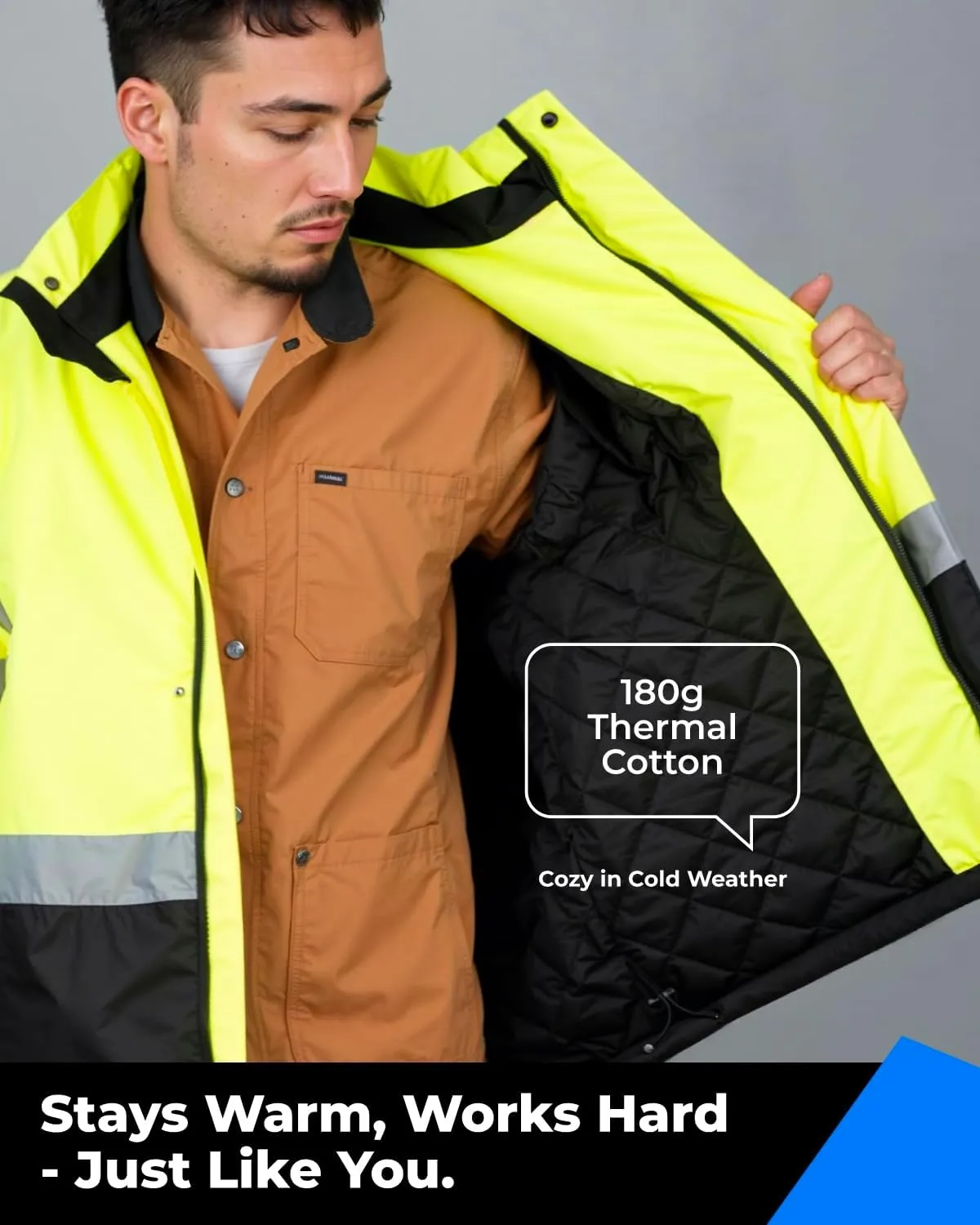 toolant 100% Waterproof Safety Jackets for Men, Hi Vis Reflective Work Jackets, Construction Rain Coats for Cold Weather
