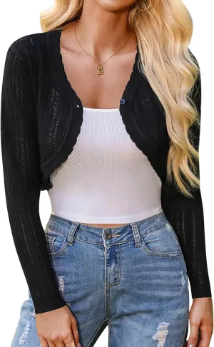 Totatuit Women's Long Sleeve Cropped Cardigan Open Front Bolero Shrugs for Dresses Fall Knit Crochet Cardigan
