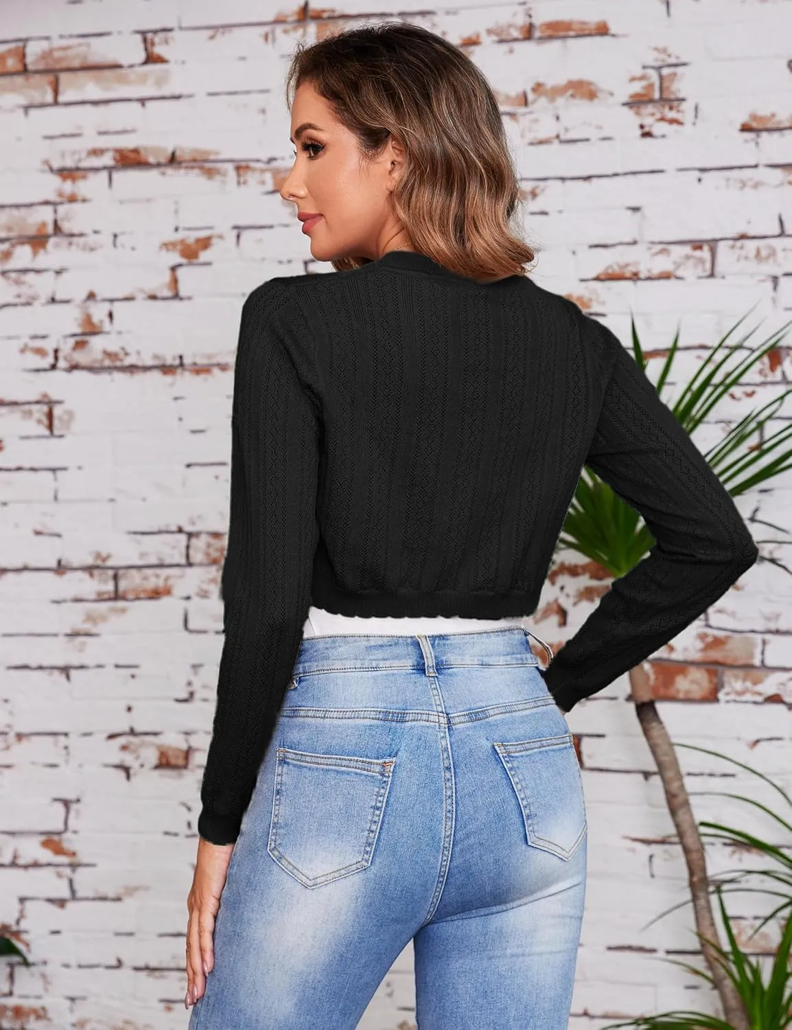 Totatuit Women's Long Sleeve Cropped Cardigan Open Front Bolero Shrugs for Dresses Fall Knit Crochet Cardigan