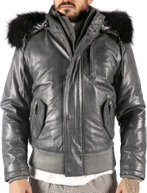 TruClothing Men's Bomber Jacket Outwear Windproof Winter Puffer Real Leather Jackets Coat Fur Hood