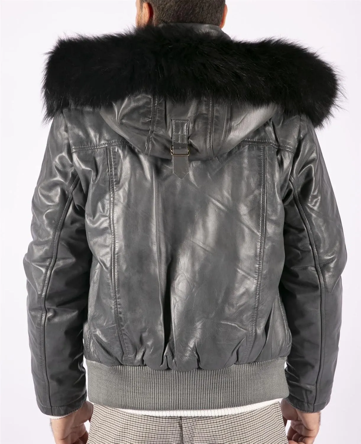 TruClothing Men's Bomber Jacket Outwear Windproof Winter Puffer Real Leather Jackets Coat Fur Hood