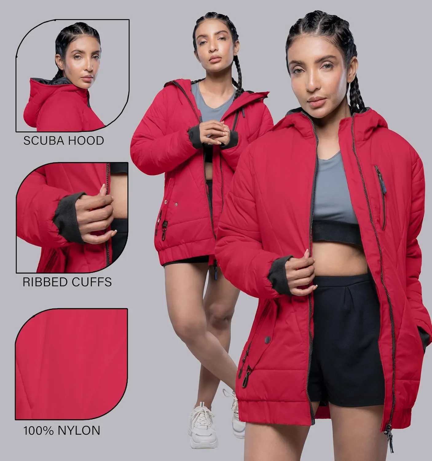 URBAN BUCK Womens Puffer Jackets Down Alternative Midweight Long Sleeve Windproof & Water Repellent Winter Azaria Women Coat