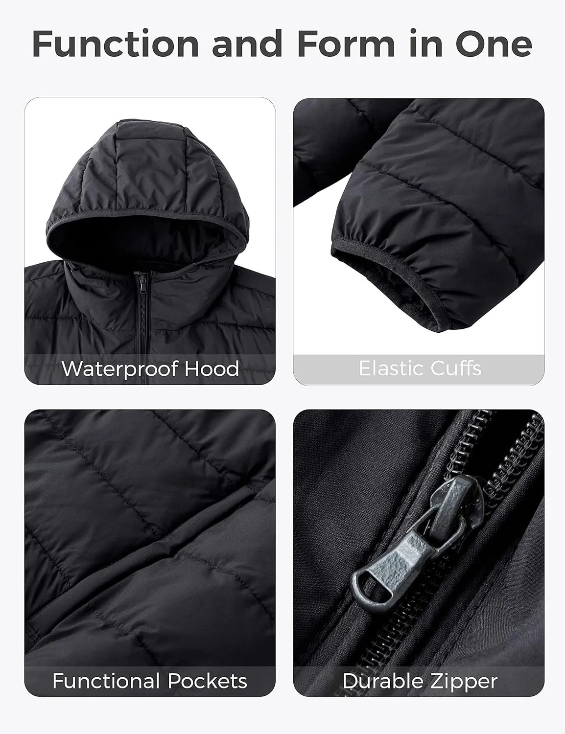 wantdo Men's Big and Tall Lightweight Puffer Jacket Quilted Warm Winter Coat Windproof Winter Jackets with Hood