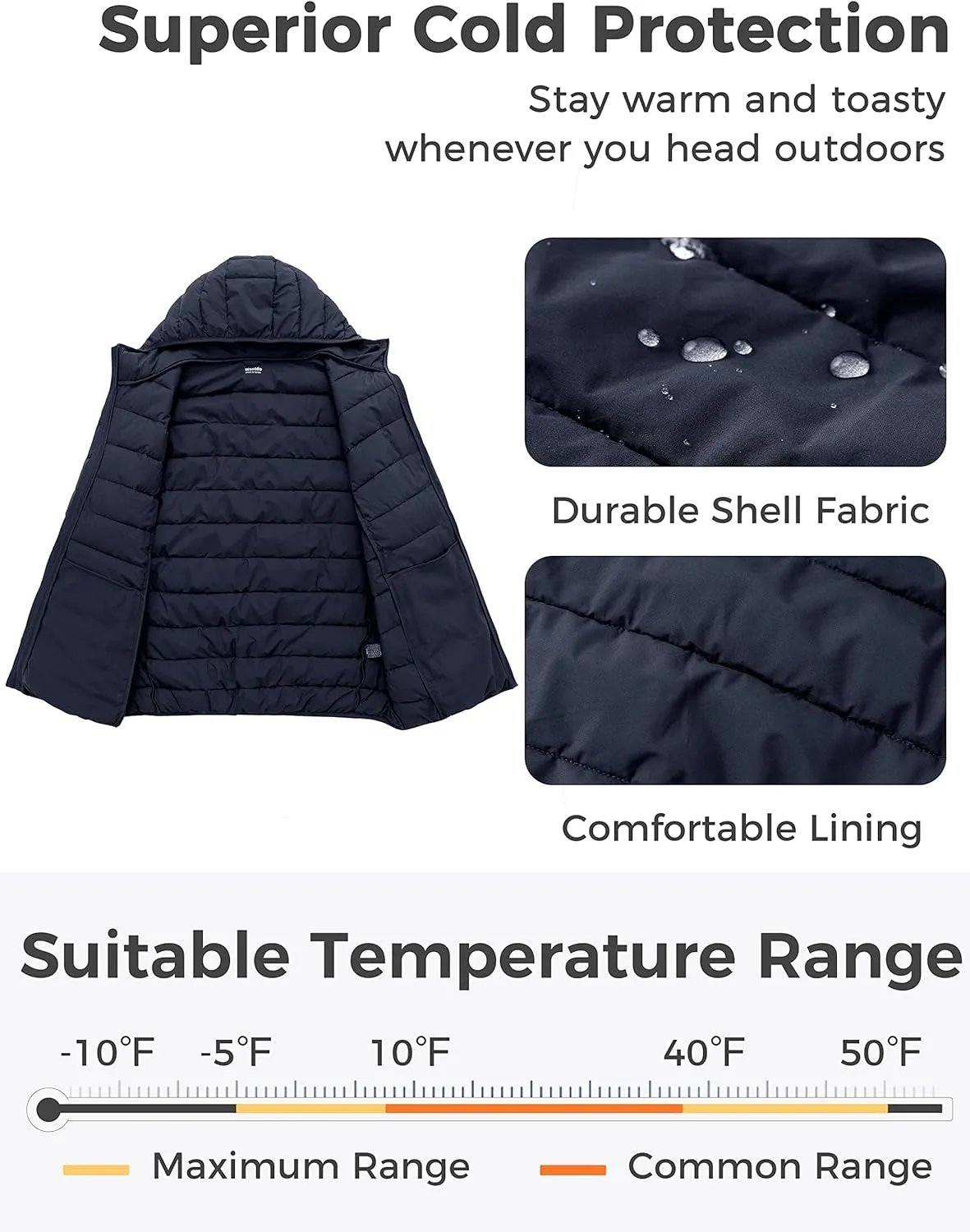 wantdo Men's Big and Tall Lightweight Puffer Jacket Quilted Warm Winter Coat Windproof Winter Jackets with Hood