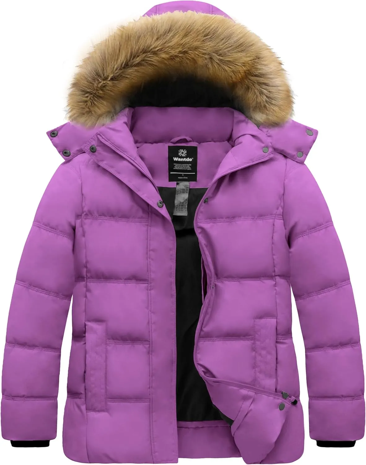 wantdo Women's Plus Size Winter Coats Quilted Thicken Puffer Jacket with Removable Hood