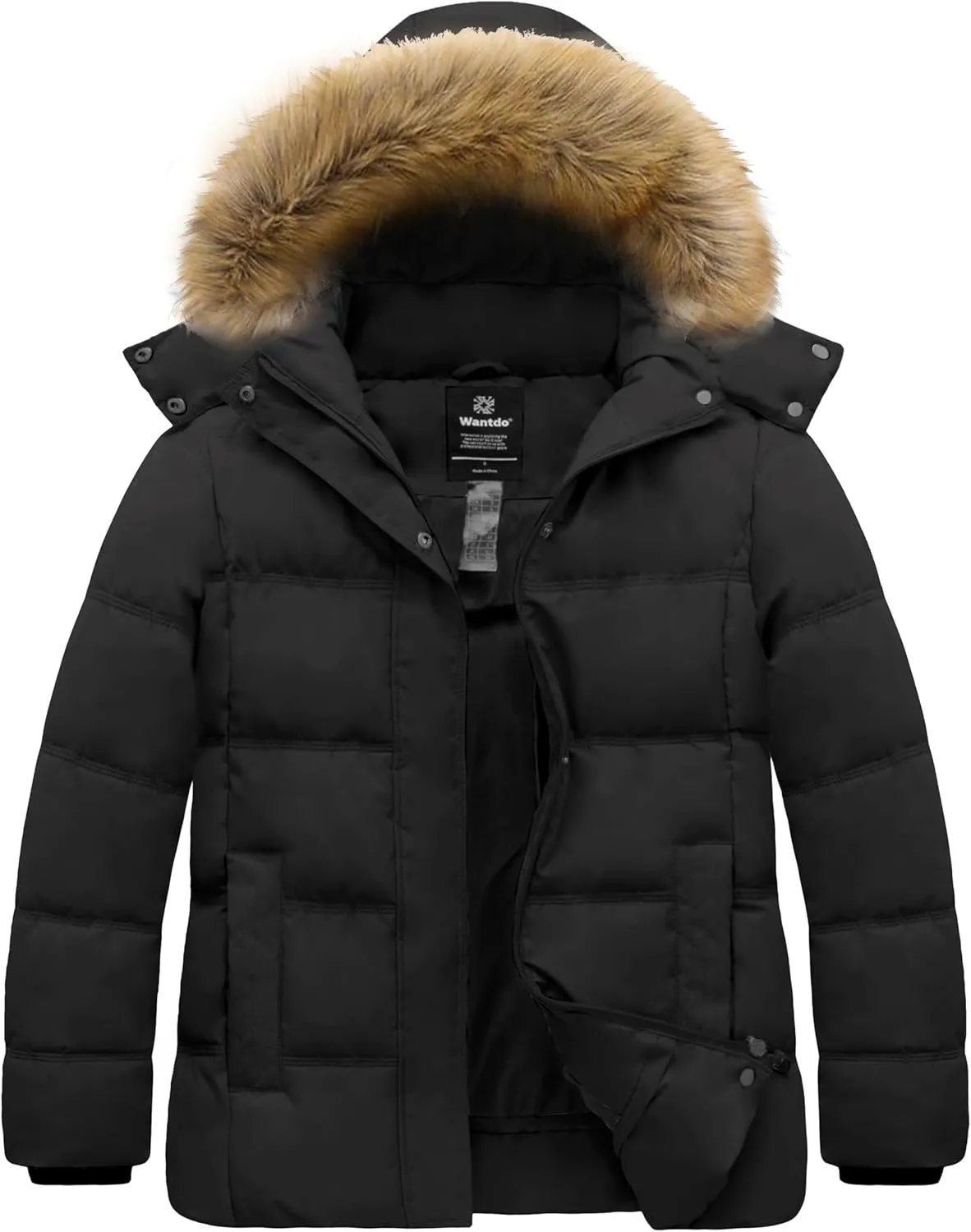 wantdo Women's Plus Size Winter Coats Quilted Thicken Puffer Jacket with Removable Hood