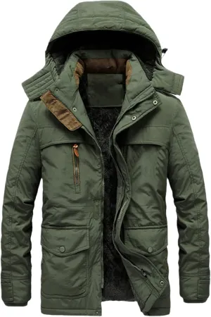 Warm Padded Parkas Men Winter Military Fleece Jackets Hooded Coats Multi-Pocket Casual Cotton Overcoat Plus Size
