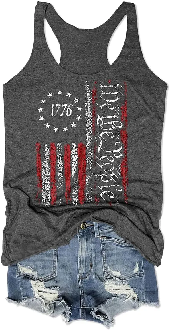 We The People American Flag Tank Tops Women 4th of July Shirts Sleeveless USA Graphic Patriotic Tees