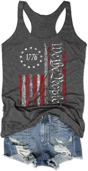We The People American Flag Tank Tops Women 4th of July Shirts Sleeveless USA Graphic Patriotic Tees
