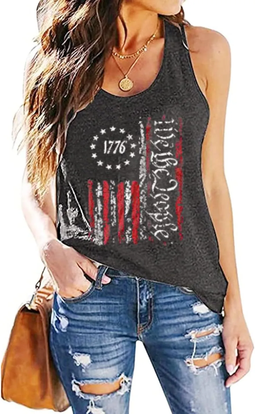 We The People American Flag Tank Tops Women 4th of July Shirts Sleeveless USA Graphic Patriotic Tees