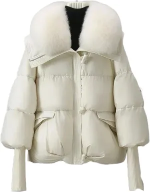 Winter Down Jacket Women Parkas Short Cotton Padded Jackets Loose Cotton Coat Female Big Wool Collar Outwear Thick Tops