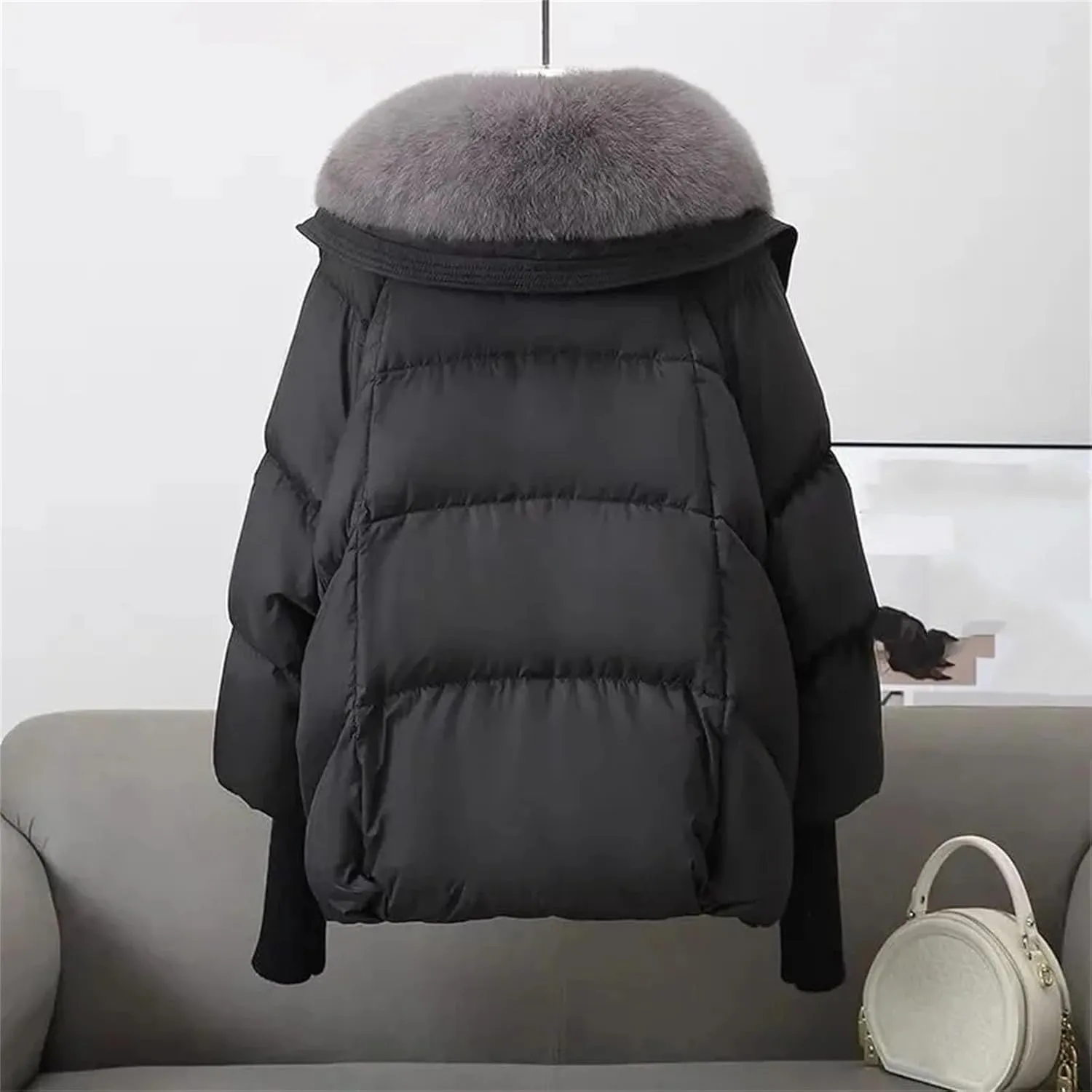 Winter Down Jacket Women Parkas Short Cotton Padded Jackets Loose Cotton Coat Female Big Wool Collar Outwear Thick Tops