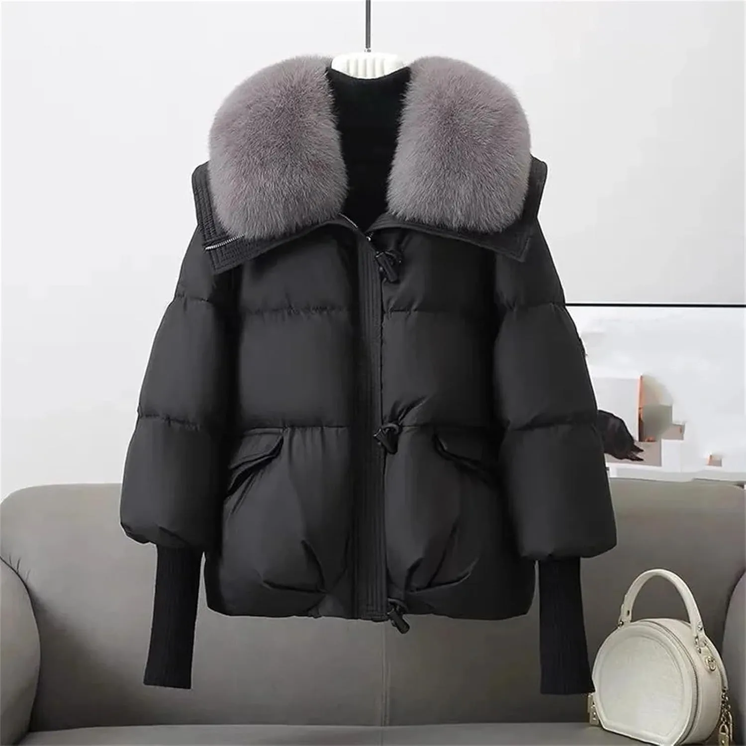 Winter Down Jacket Women Parkas Short Cotton Padded Jackets Loose Cotton Coat Female Big Wool Collar Outwear Thick Tops