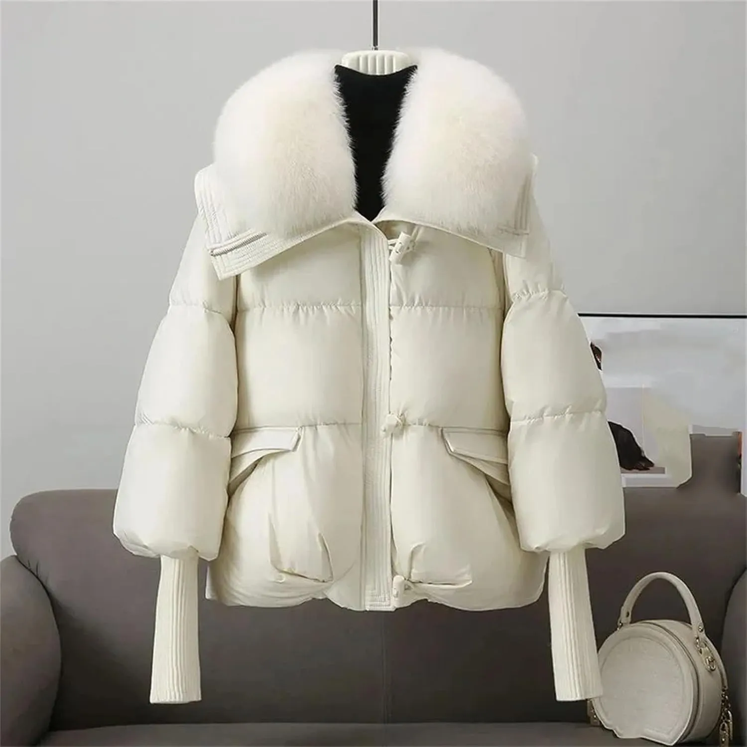 Winter Down Jacket Women Parkas Short Cotton Padded Jackets Loose Cotton Coat Female Big Wool Collar Outwear Thick Tops