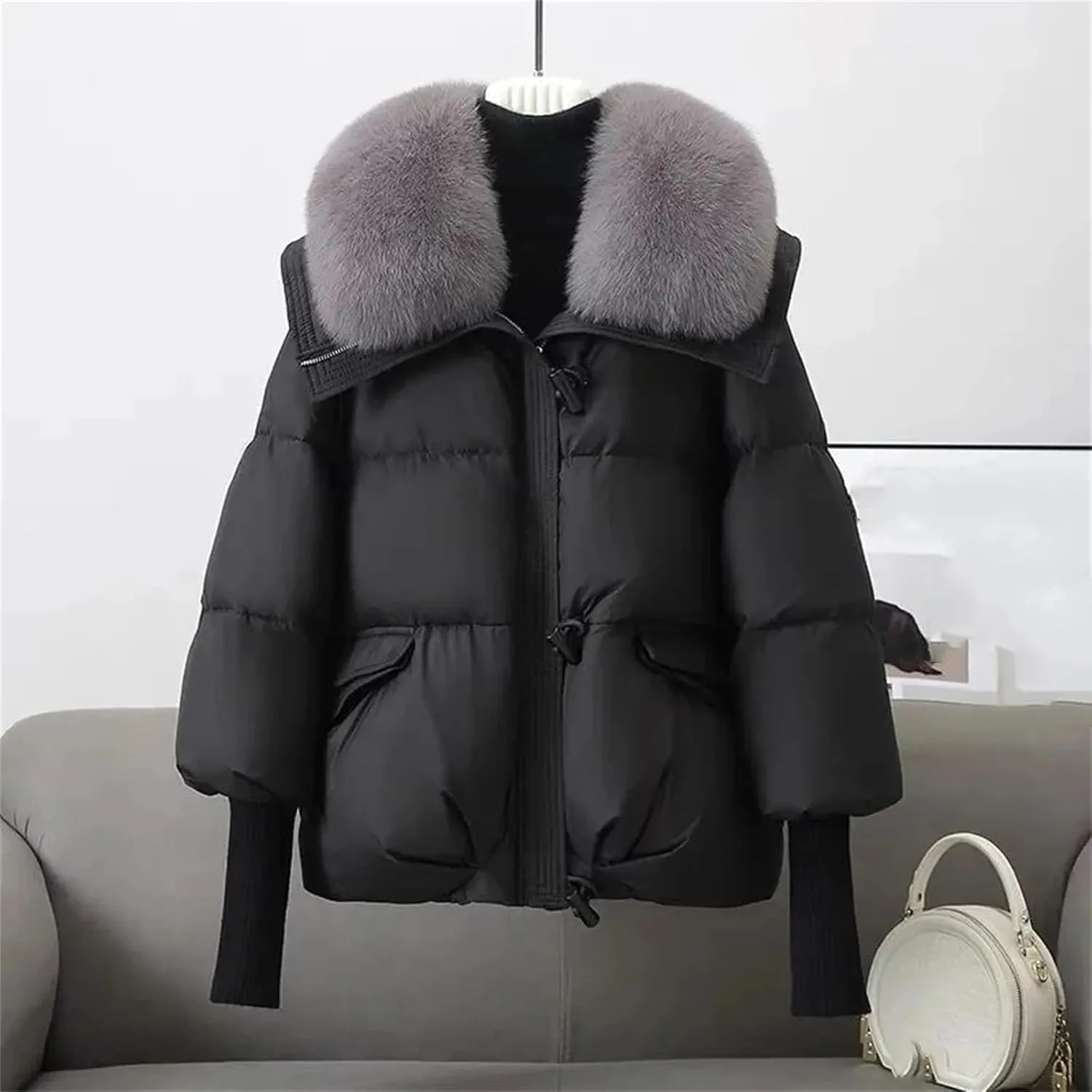 Winter Down Jacket Women Parkas Short Cotton Padded Jackets Loose Cotton Coat Female Big Wool Collar Outwear Thick Tops