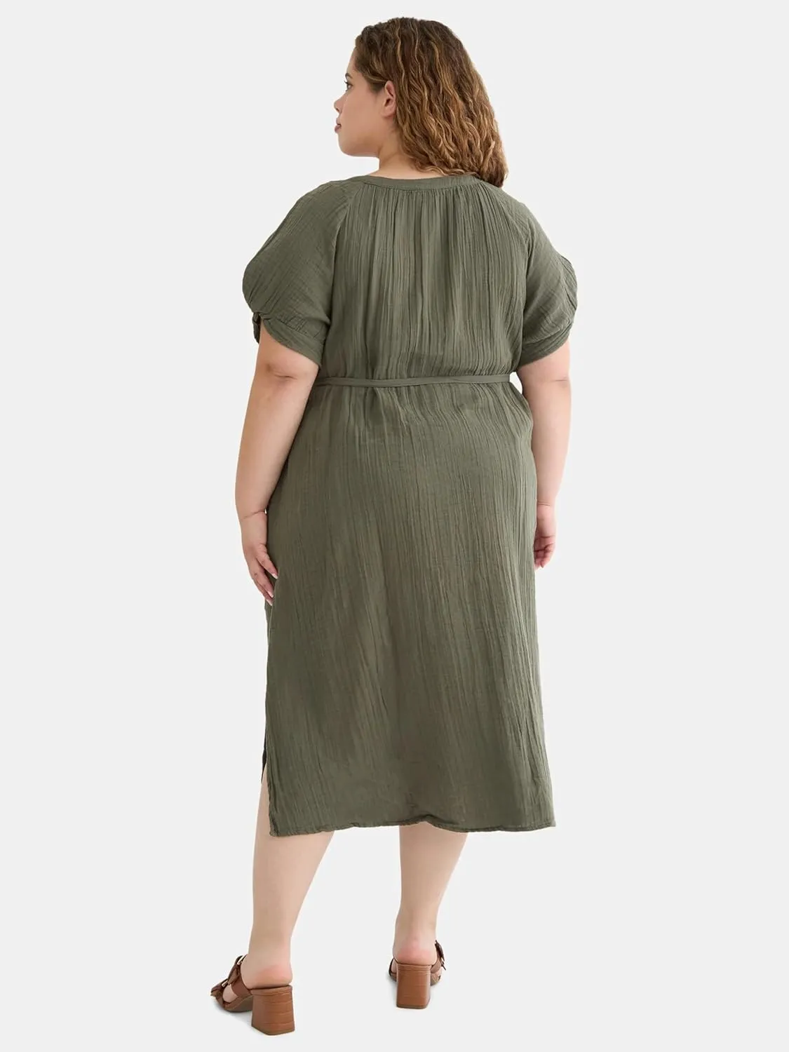 Women Dresses Summer Dress Womens and Womens Plus Cotton Double Cloth Midi Dress